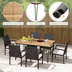 Costway 7 PCS Patio Dining Set with Acacia Wood Dining Table Rattan Armchairs Soft Cushions