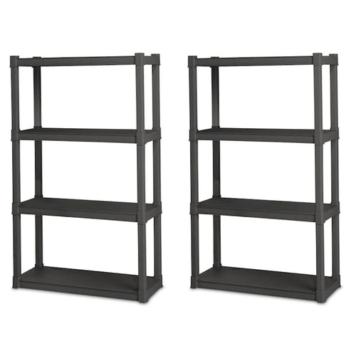 Sterilite Plastic Indoor Outdoor 4 Shelf Durable Shelving Unit, Gray, 2 Pack - 2-Pack