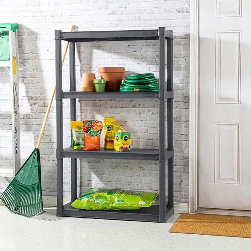 Scaffale a 4 Ripiani in Plastica Resistente per Interni ed Esterni – Grigio, Confezione da 2