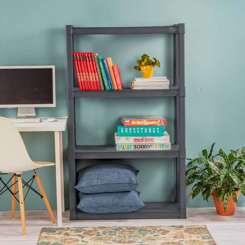 Scaffale a 4 Ripiani in Plastica Resistente per Interni ed Esterni – Grigio, Confezione da 2