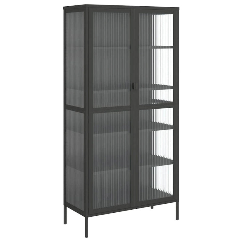 Credenza alta in vetro e acciaio con ante scanalate – 85x40x180 cm, nera