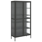 Credenza alta in vetro e acciaio con ante scanalate – 85x40x180 cm, nera