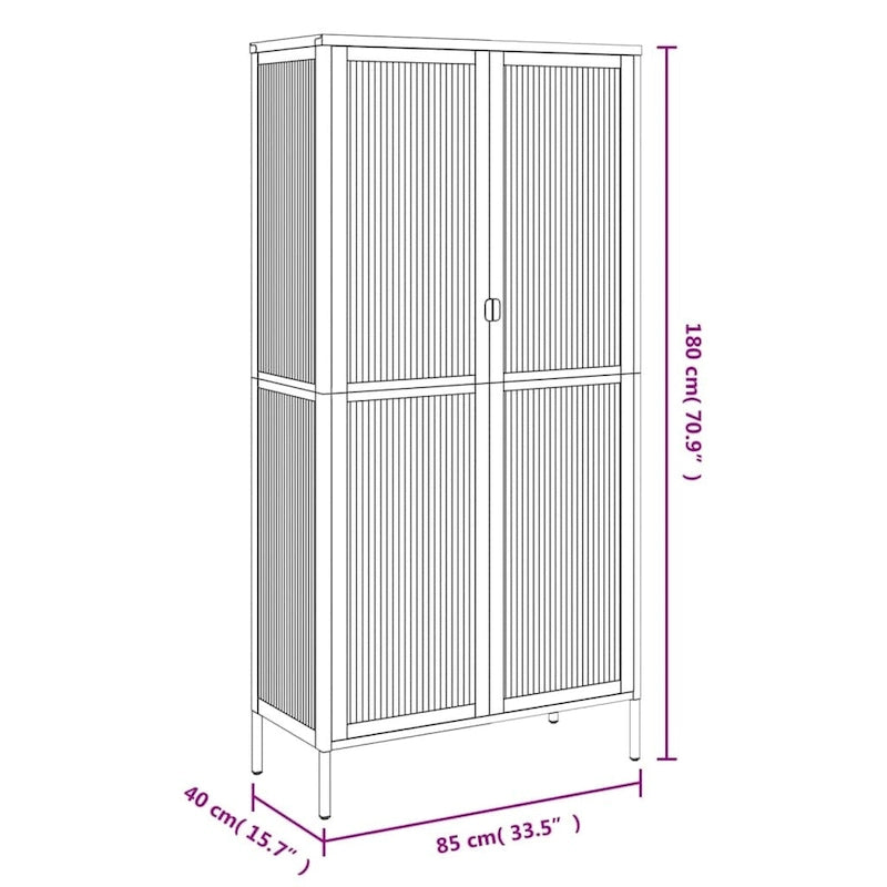 Credenza alta in vetro e acciaio con ante scanalate – 85x40x180 cm, nera