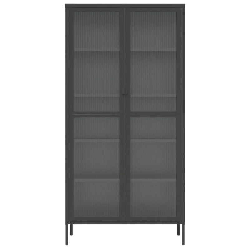 Credenza alta in vetro e acciaio con ante scanalate – 85x40x180 cm, nera