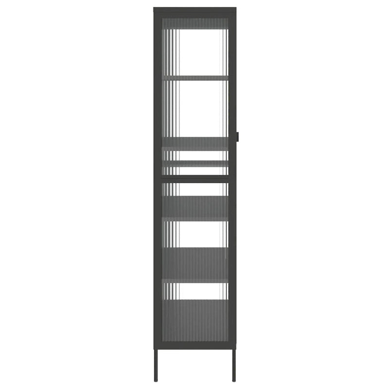 Credenza alta in vetro e acciaio con ante scanalate – 85x40x180 cm, nera