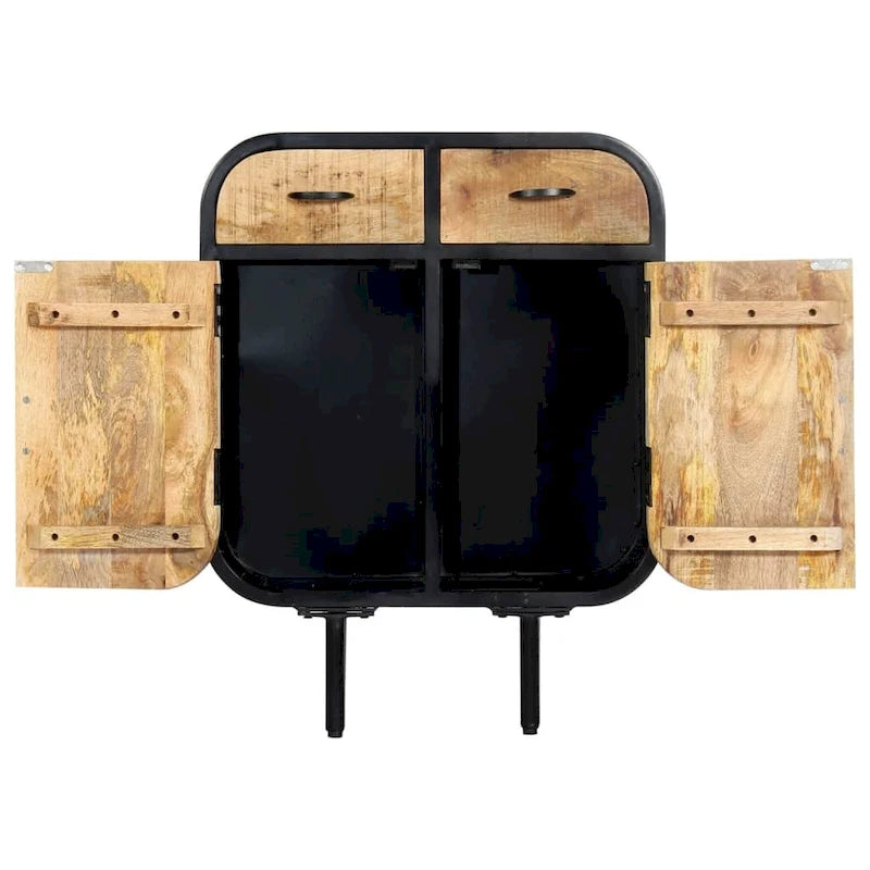 Credenza in Legno Massello di Mango e Ferro con 2 Cassetti e 2 Ante – 60x30x75 cm