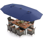 Costway Ensemble de salle à manger d'extérieur 11 pièces avec parasol double face 4,5 m 8 fauteuils Bleu/Beige/Orange/Bordeaux