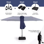 Costway Ensemble de salle à manger d'extérieur 11 pièces avec parasol double face 4,5 m 8 fauteuils Bleu/Beige/Orange/Bordeaux