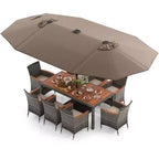Costway Ensemble de salle à manger d'extérieur 11 pièces avec parasol double face 4,5 m 8 fauteuils Bleu/Beige/Orange/Bordeaux