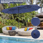 Costway Ensemble de salle à manger d'extérieur 11 pièces avec parasol double face 4,5 m 8 fauteuils Bleu/Beige/Orange/Bordeaux