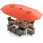 Costway Ensemble de salle à manger d'extérieur 11 pièces avec parasol double face 4,5 m 8 fauteuils Bleu/Beige/Orange/Bordeaux