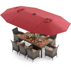 Costway Ensemble de salle à manger d'extérieur 11 pièces avec parasol double face 4,5 m 8 fauteuils Bleu/Beige/Orange/Bordeaux