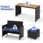 Costway 4 PCS Outdoor Dining Set, Rattan Loveseat Chair & 2 Ottomans Blue