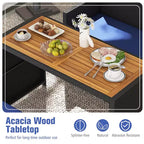Costway 4 PCS Outdoor Dining Set, Rattan Loveseat Chair & 2 Ottomans Blue