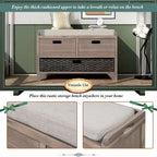 Panca contenitore con cesto rimovibile e 2 cassetti, scarpiera completamente assemblata con cuscino rimovibile (bianco invecchiato)