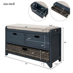 Panca contenitore con cesto rimovibile e 2 cassetti, scarpiera completamente assemblata con cuscino rimovibile (bianco invecchiato)