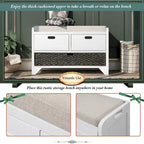 Panca contenitore con cesto rimovibile e 2 cassetti, scarpiera completamente assemblata con cuscino rimovibile (bianco invecchiato)