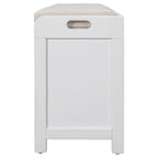 Panca contenitore con cesto rimovibile e 2 cassetti, scarpiera completamente assemblata con cuscino rimovibile (bianco invecchiato)