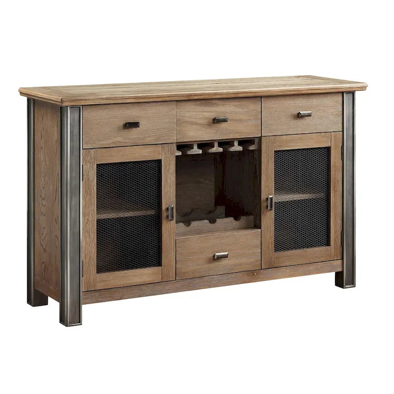 Credenza da Pranzo Finitura Acero con 4 Cassetti e 2 Ante Frontali in Rete – 56,5W x 18,5D x 36,5H