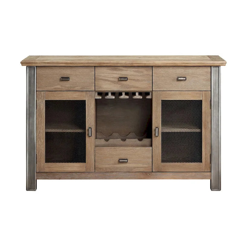 Credenza da Pranzo Finitura Acero con 4 Cassetti e 2 Ante Frontali in Rete – 56,5W x 18,5D x 36,5H