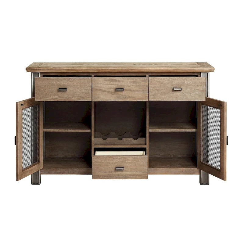 Credenza da Pranzo Finitura Acero con 4 Cassetti e 2 Ante Frontali in Rete – 56,5W x 18,5D x 36,5H