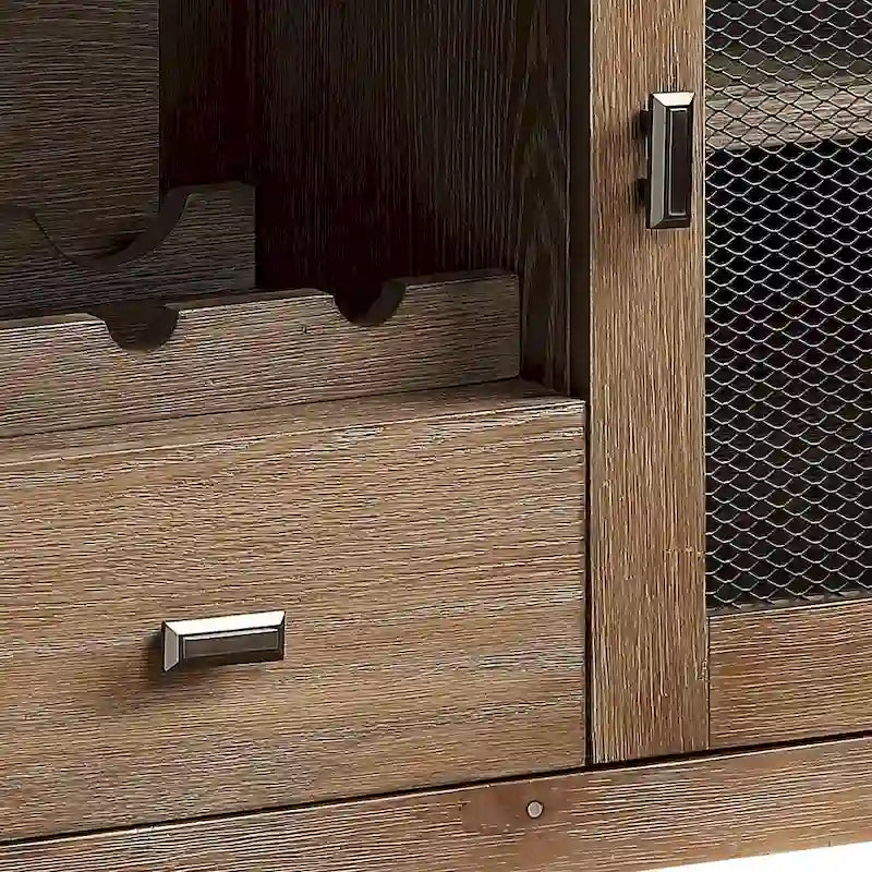 Credenza da Pranzo Finitura Acero con 4 Cassetti e 2 Ante Frontali in Rete – 56,5W x 18,5D x 36,5H