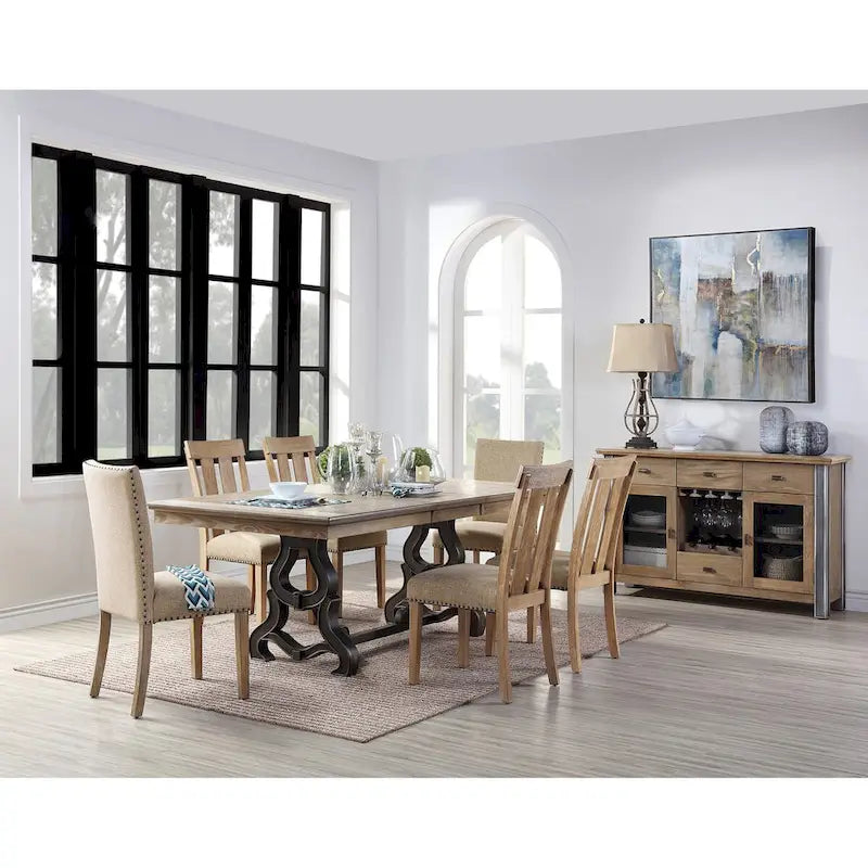 Credenza da Pranzo Finitura Acero con 4 Cassetti e 2 Ante Frontali in Rete – 56,5W x 18,5D x 36,5H