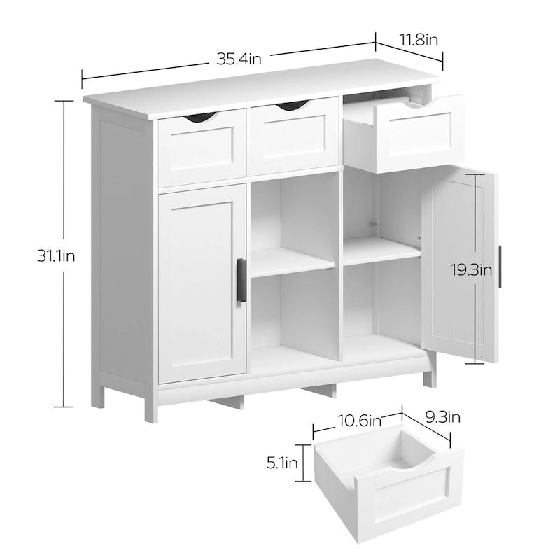 Madia-credenza a 3 cassetti larga 35,4 pollici