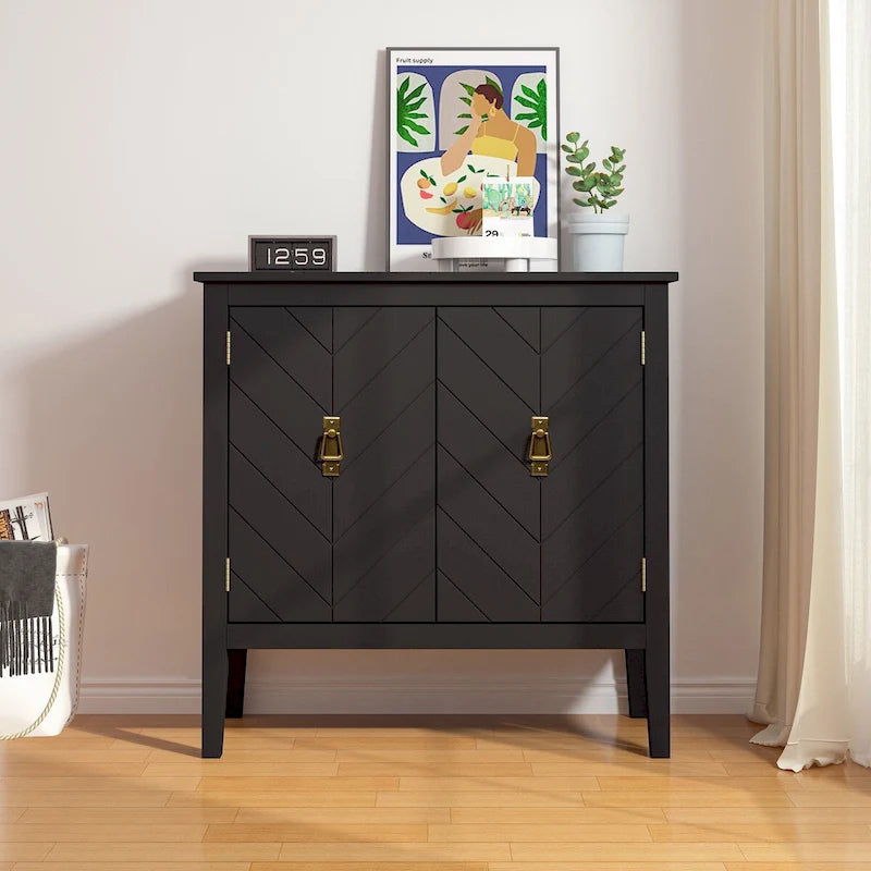 Mobiletti in Legno a 2 Ante con Ripiani Regolabili, Credenza in Legno Stile Vintage per Soggiorno, Sala da Pranzo, Ufficio
