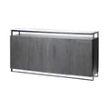 Credenza da 72" in legno massello di mango con ripiano in vetro temperato e telaio in ferro