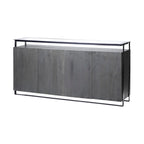 Credenza da 72" in legno massello di mango con ripiano in vetro temperato e telaio in ferro
