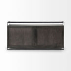 Credenza da 72" in legno massello di mango con ripiano in vetro temperato e telaio in ferro