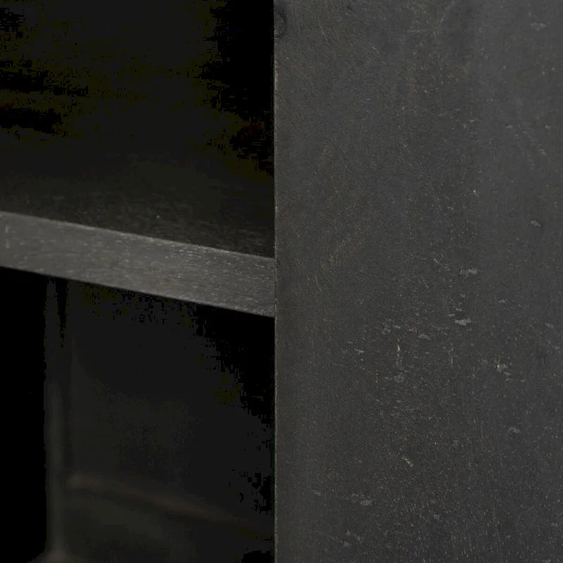 Credenza da 72" in legno massello di mango con ripiano in vetro temperato e telaio in ferro