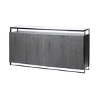 Credenza da 72" in legno massello di mango con ripiano in vetro temperato e telaio in ferro