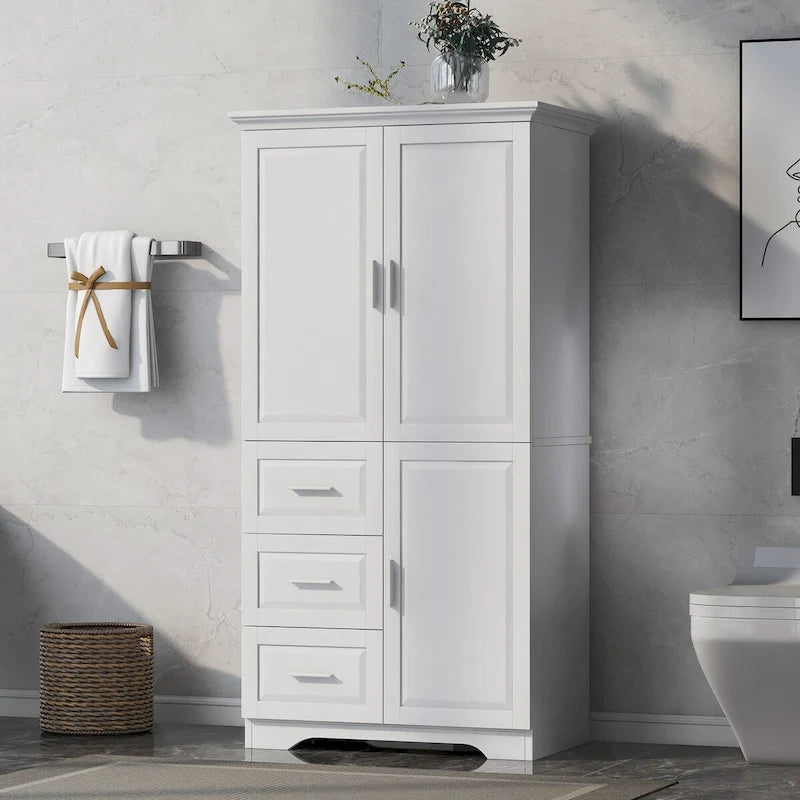 Mobile Contenitore Alto e Largo con Ante per Bagno/Ufficio, Tre Cassetti
