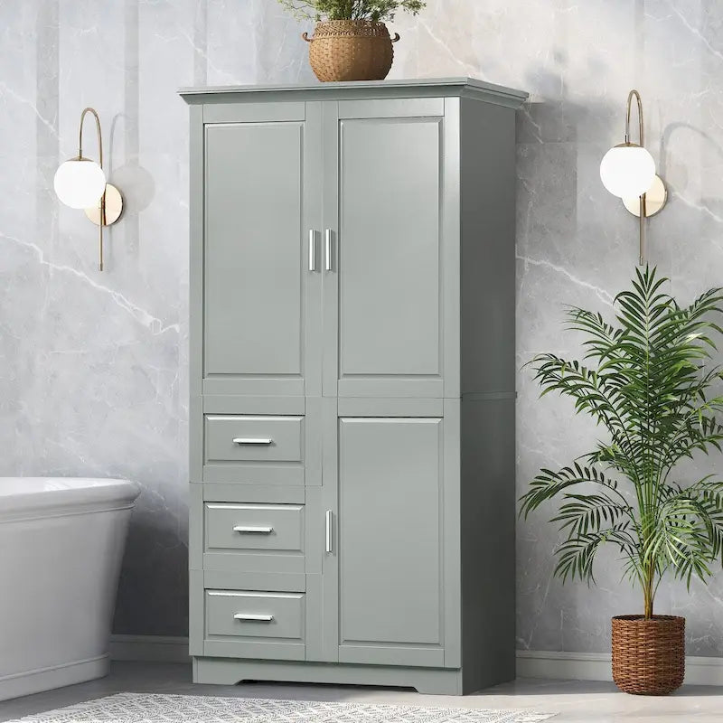 Mobile Contenitore Alto e Largo con Ante per Bagno/Ufficio, Tre Cassetti