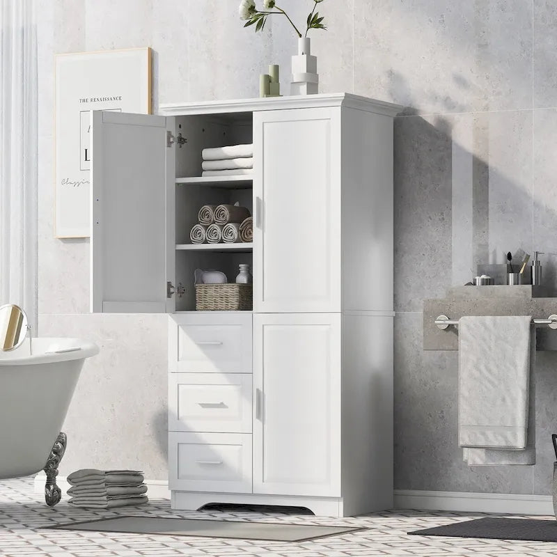 Mobile Contenitore Alto e Largo con Ante per Bagno/Ufficio, Tre Cassetti