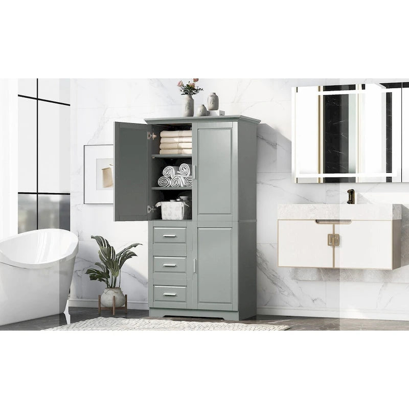 Mobile Contenitore Alto e Largo con Ante per Bagno/Ufficio, Tre Cassetti