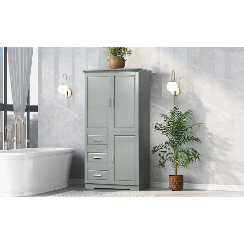 Mobile Contenitore Alto e Largo con Ante per Bagno/Ufficio, Tre Cassetti
