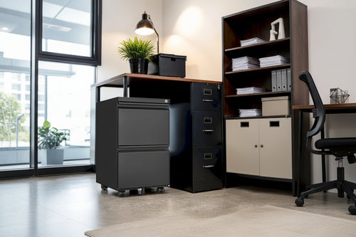 2 Drawer File Cabinet w/Lock,Metal Under Desk Rolling Filing Cabinet