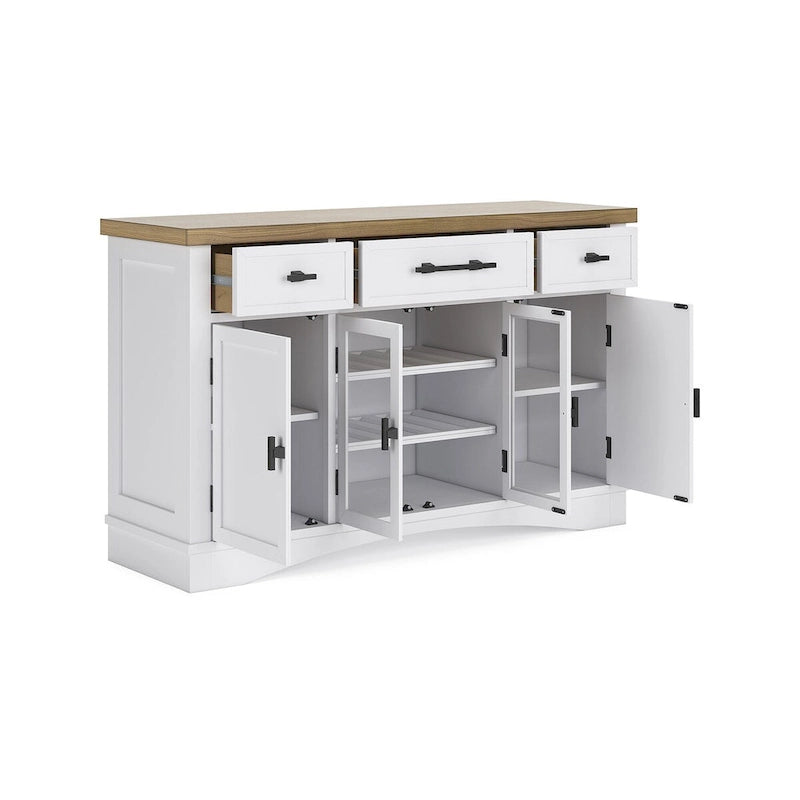 Credenza da pranzo bianca e naturale con contenitore – 60L x 19P x 37A