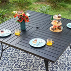 Captiva Designs – Ensemble de salle à manger 9 pièces d'extérieur, table carrée en métal à lattes et chaises pivotantes rembourrées en toile de Captiva Designs
