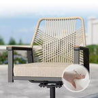 Captiva Designs 9pc Outdoor Slat-top Square Metal Dining Table and Thick Cushion Swivel Wicker Chairs