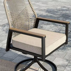 Captiva Designs – Table de salle à manger ronde en acier avec plateau à lattes et chaises en osier pivotantes avec coussins épais – 7 pièces