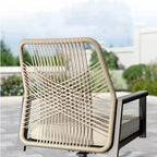 Captiva Designs – Table de salle à manger ronde en acier avec plateau à lattes et chaises en osier pivotantes avec coussins épais – 7 pièces