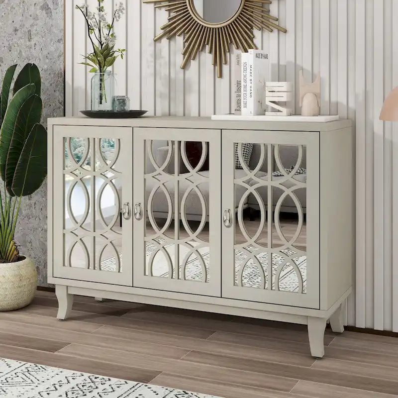 Credenza con ante in vetro e maniglia argentata per soggiorno