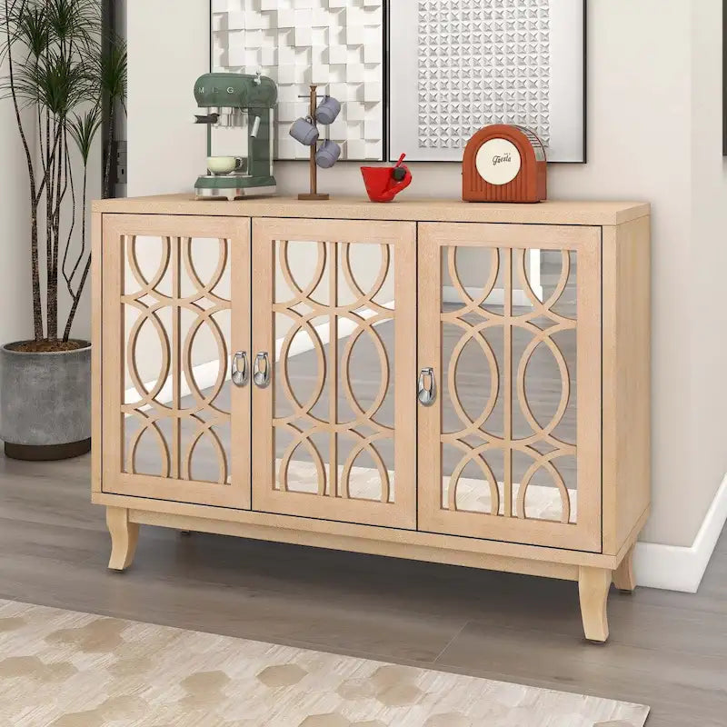 Credenza con ante in vetro e maniglia argentata per soggiorno
