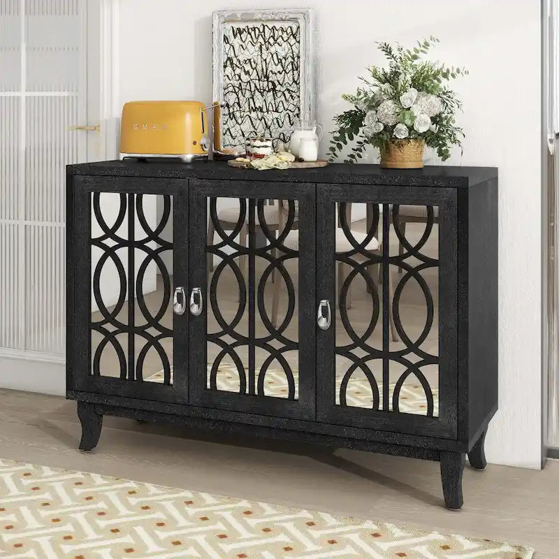 Credenza con ante in vetro e maniglia argentata per soggiorno