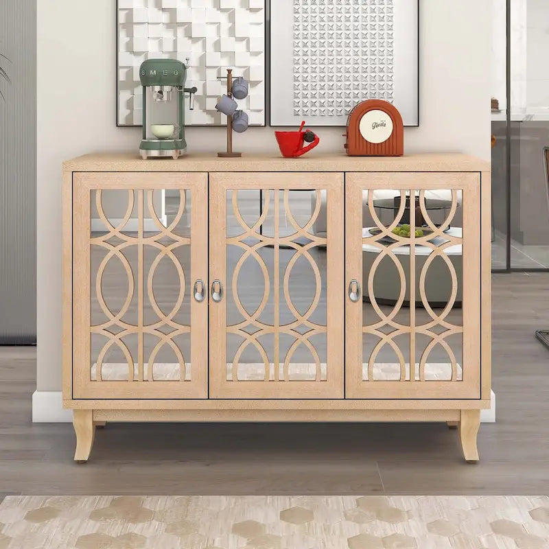 Credenza con ante in vetro e maniglia argentata per soggiorno