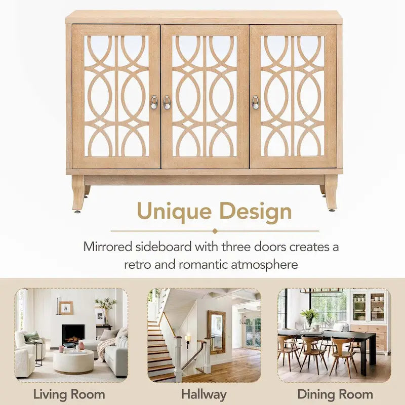 Credenza con ante in vetro e maniglia argentata per soggiorno